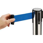 Global Industrial Retractable Belt Barrier, 39" Stainless Steel Post, 6-1/2' Blue Belt