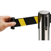 Global Industrial Crowd Control Stanchion 39"H SS Post 6-1/2' Yellow/Black Retractable Belt
