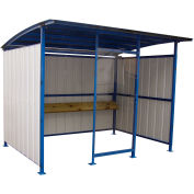 Steel Smokers Shelter With Clear Front Panel & Wooden Bench Rail, 120"W x 96"D x 91"H