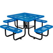 Table de™ pique-nique carrée Industrielle Mondiale de 46 pouces, Métal déployé, Bleu