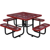 Table de pique-nique carrée™ Industrielle Mondiale de 46 pouces, Métal déployé, Rouge