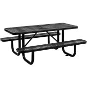 Global Industrial 6 ft. Rectangular Outdoor Steel Picnic Table, Expanded Metal, Black