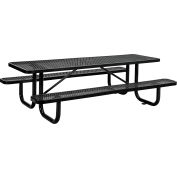 Global Industrial 8 ft. Rectangular Outdoor Steel Picnic Table, Expanded Metal, Black