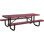Global Industrial 8 ft. Rectangular Outdoor Steel Picnic Table, Expanded Metal, Red