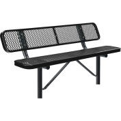 Global Industrial™ 6' Outdoor Steel Bench w / Dossier, Métal déployé, Montage au sol, Noir