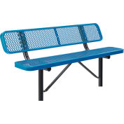Global Industrial™ 6' Outdoor Steel Bench w/ Backrest, Expanded Metal, In Ground Mount, Blue