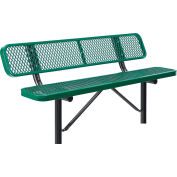 Global Industrial™ 6' Outdoor Steel Bench w/ Backrest, Expanded Metal, In Ground Mount, Green
