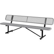 Global Industrial™ 8 ft. Outdoor Steel Bench with Backrest - Expanded Metal - Gray