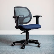 Interion® chaise de bureau en maille avec bras mi-arrière et réglables, tissu, bleu