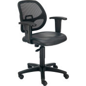 Interion® Chaise de bureau Mesh avec bras mi-arrière et réglables, vinyle, noir