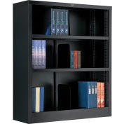 Interion® All Steel Bookcase 36" W x 12" D x 42" H Black 3 Ouvertures