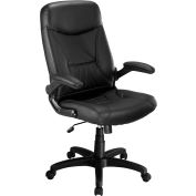 Interion® Executive Chair With High Back & Fixed Arms, Leather, Black