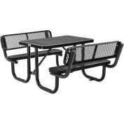 Global Industrial 4' Rectangular Picnic Table w/ Backrests, Expanded Metal, Black