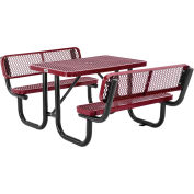 Global Industrial 4' Rectangular Outdoor Picnic Table With Backrests, Expanded Metal, Red