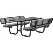 Global Industrial™ 6' Rectangular Picnic Table w/ Backrests & Cushions, Expanded Metal, Black