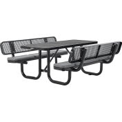 Global Industrial 6' Rectangular Picnic Table w/ Backrests & Cushions, Expanded Metal, Black