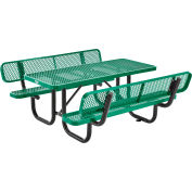 Global Industrial 4' Rectangular Outdoor Picnic Table With Backrests, Expanded Metal, Green