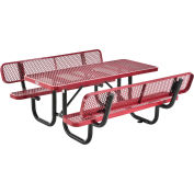 Global Industrial™ 6' Rectangular Picnic Table w/ Backrests, Expanded Metal, Red