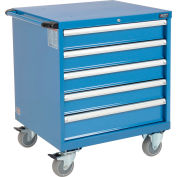 Global Industrial™ Mobile Modular Drawer Cabinet, 5 Drawers, w/Lock, 30"Wx27"Dx37"H, Blue