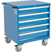 Global Industrial Mobile Modular Drawer Cabinet, 5 Drawers, w/Lock, 30"Wx27"Dx37"H, Blue