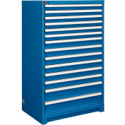 Global Industrial™ Modular Drawer Cabinet, 14 tiroirs, avec serrure, 36 « L x 24 « P x 57 « H, Bleu