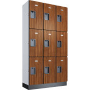 Global Industrial™ Casier en bois à 3 niveaux et 9 portes, 36 po L x 15 po P x 72 po H, cerisier, assemblé
