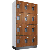Global Industrial™ Casier en bois à 4 niveaux et 12 portes, 36 po L x 15 po P x 72 po H, cerisier, non assemblé
