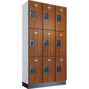 Global Industrial™ Casier numérique en bois à 3 niveaux et 9 portes, 36 po L x 15 po P x 72 po H, cerisier, non assemblé