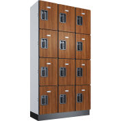 Global Industrial™ Casier numérique en bois à 4 niveaux et 12 portes, 36 po L x 15 po P x 72 po H, cerisier, non assemblé