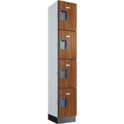 Global Industrial Casier en™ bois à 4 niveaux et 4 portes, 12 po L x 15 po P x 72 po H, cerisier, non assemblé