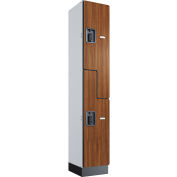 Global Industrial™ Casier numérique en bois à 2 niveaux et 2 portes, 12 po L x 15 po P x 72 po H, cerisier, non assemblé