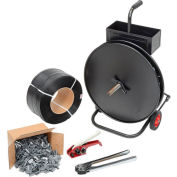 Global Industrial Strapping Kit w/ Tensioner, Crimper, Seals & Cart, 1/2"W x 9000'L Strapping