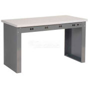 Global Industrial™ Panel Leg Workbench w/ESD Safety Edge Top & Power Apron, 72"W x 36"D, Gray