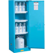 Armoire corrosive à l’acide Justrite de 22 gallons, fermeture automatique, 1 portes, 23 po L x 18 po P, 65 po H, bleu
