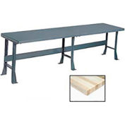 Global Industrial 120"W x 30"D Production Workbench - Maple Block Square Edge Top, 3 Legs Gray