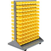 Global Industrial Mobile Double Sided Floor Rack - 192 Yellow Stacking Bins 36 x 54