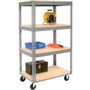 Global Industrial™ Boltless Shelf Truck, 4 étagères, roulettes en polyéthylène, 36"L x 24"L x 65"H, gris