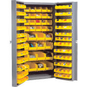 Global Industrial™ Bin Cabinet Deep Door - 132 Yellow Bins, 16 Ga. Unassembled Cabinet 38x24x72