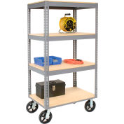Global Industrial® Boltless Shelf Truck, 4 étagères, roulettes en caoutchouc, 60 « L x 24"L x 68"H, Gris