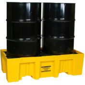 Palette de confinement des déversements Eagle 1620 2 tambour, capacité de 66 cap. - Jaune avec drain