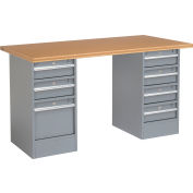 Global Industrial™ 96"W x 30"D Pedestal Workbench - 7 Drawers, Shop Top Square Edge- Gray