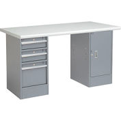 Global Industrial™ 60 x 30 Pedestal Workbench 3 Drawers & 1 Cabinet, Laminate Safety Edge Gray