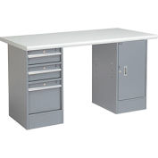 Global Industrial 60 x 30 Pedestal Workbench 3 Drawers & 1 Cabinet, Laminate Safety Edge Gray
