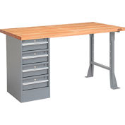 Global Industrial™ 72 x 30 Pedestal Workbench - 4 Drawers, Maple Block Square Edge - Gray