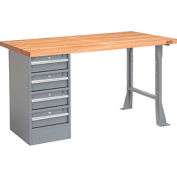 Global Industrial 72 x 30 Pedestal Workbench - 4 Drawers, Maple Block Square Edge - Gray