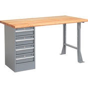 Global Industrial™ 60 x 30 Pedestal Workbench - 4 Drawers, Maple Block Safety Edge - Gray