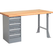 Global Industrial 60 x 30 Pedestal Workbench - 4 Drawers, Maple Block Safety Edge - Gray