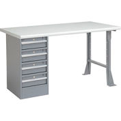 Global Industrial 72 x 30 Pedestal Workbench - 4 Drawers, Plastic Laminate Safety Edge - Gray