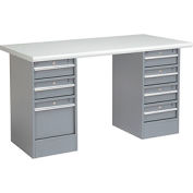 Global Industrial 72 x 30 Pedestal Workbench - 7 Drawers, Plastic Laminate Safety Edge - Gray