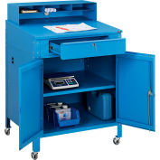 Global Industrial™ Mobile Cabinet Shop Desk w / Pigeonhole Riser, 34-1/2"W x 30"D, Bleu